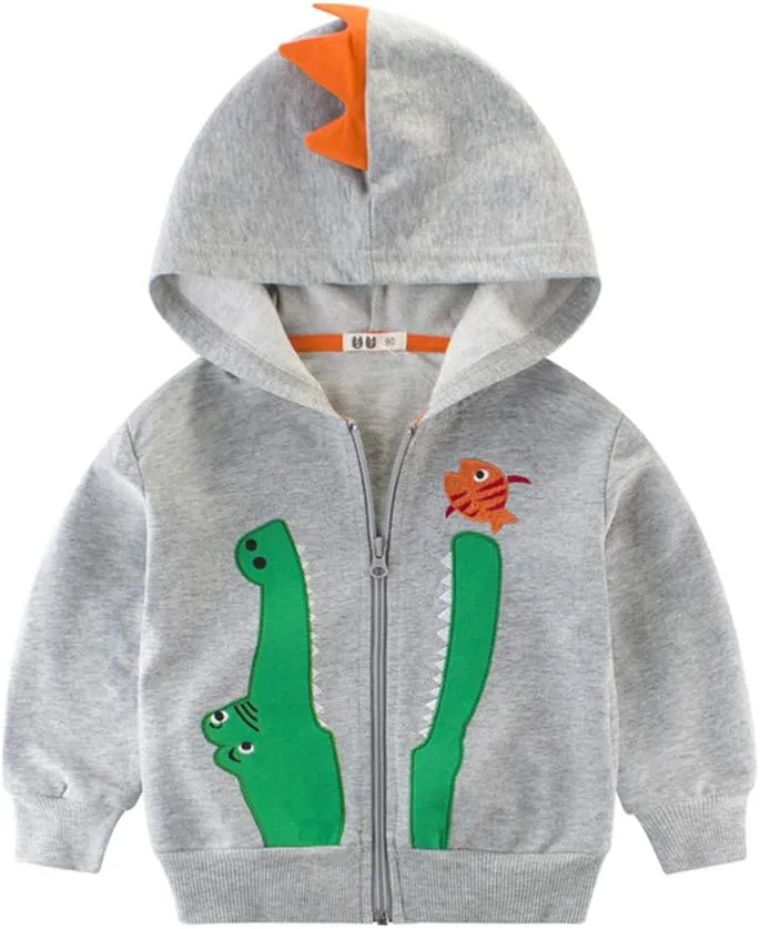 LitBud Toddler Boys Jacket Cartoon Dinosaur Animal Zipper Packaway Spring Autumn Hoodies Coat for Kids 1-7 Years