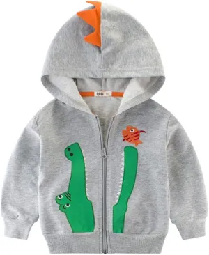 LitBud Toddler Boys Jacket Cartoon Dinosaur Animal Zipper Packaway Spring Autumn Hoodies Coat for Kids 1-7 Years