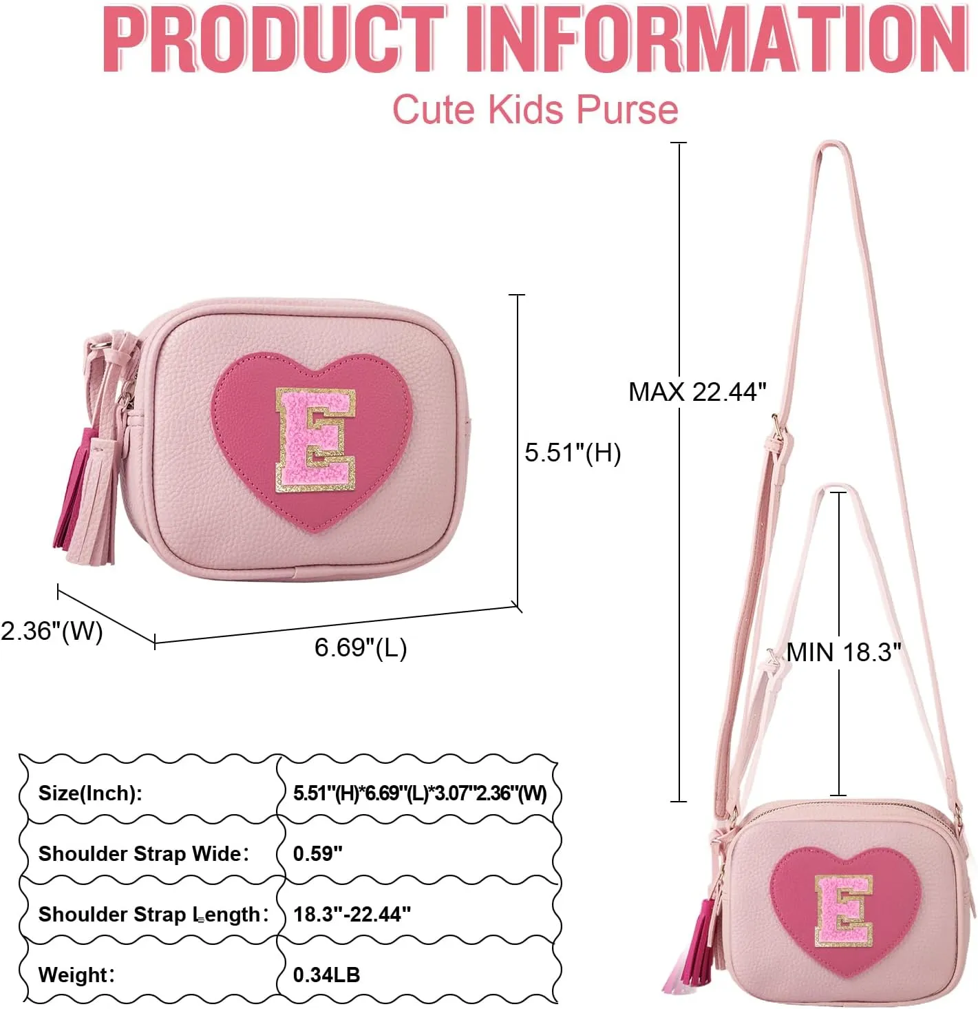 Little Girls' Birthday Gifts - Heart Purse, Small Crossbody Bag with Tassel, Personalized Initial Purse for Teens, Daughters, Sisters (Ages 2-10)