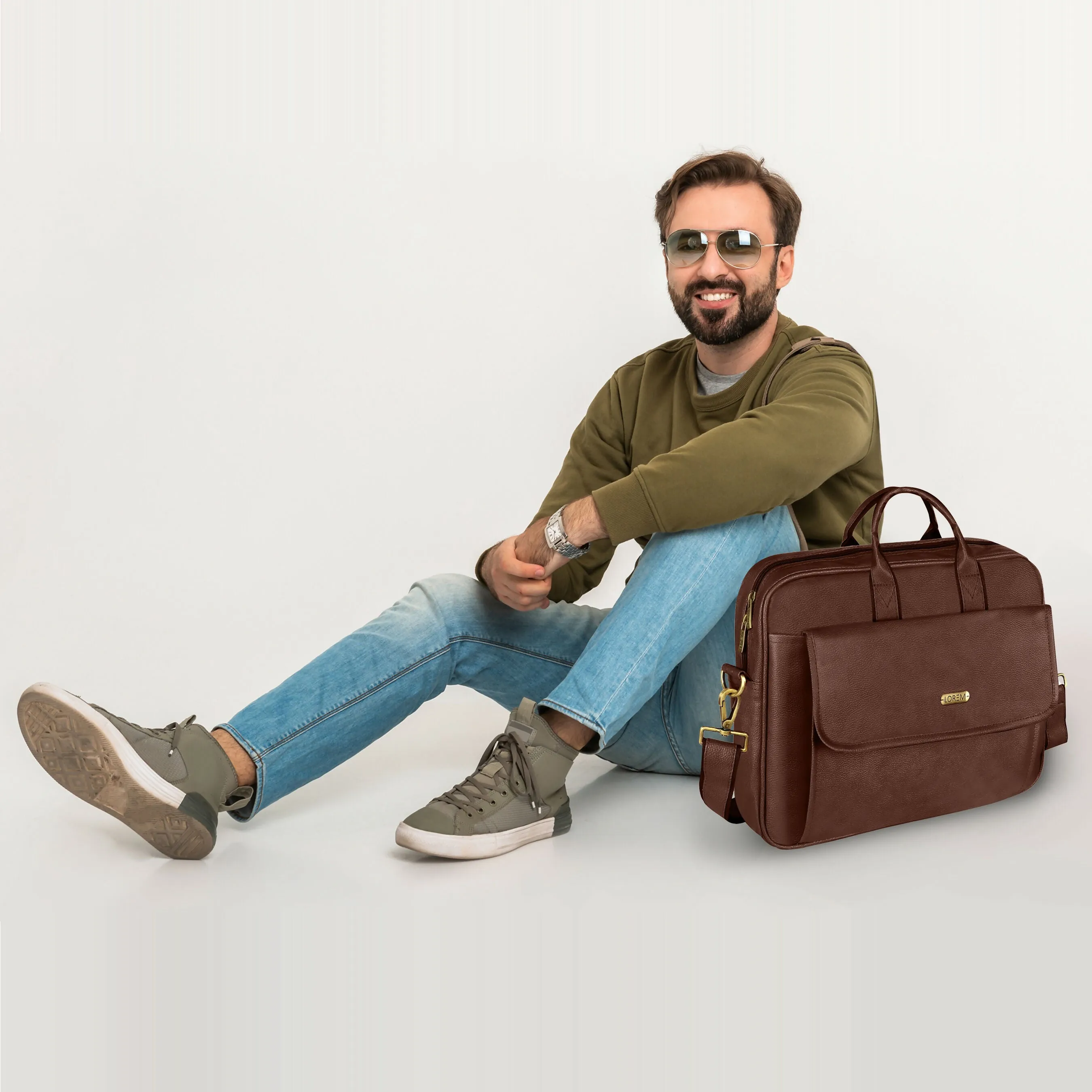 LOREM Faux Leather 9.44L Messenger Bag for Men – Fits Up to 15.6" Laptop – Ideal for Dell, HP, Lenovo, MacBook