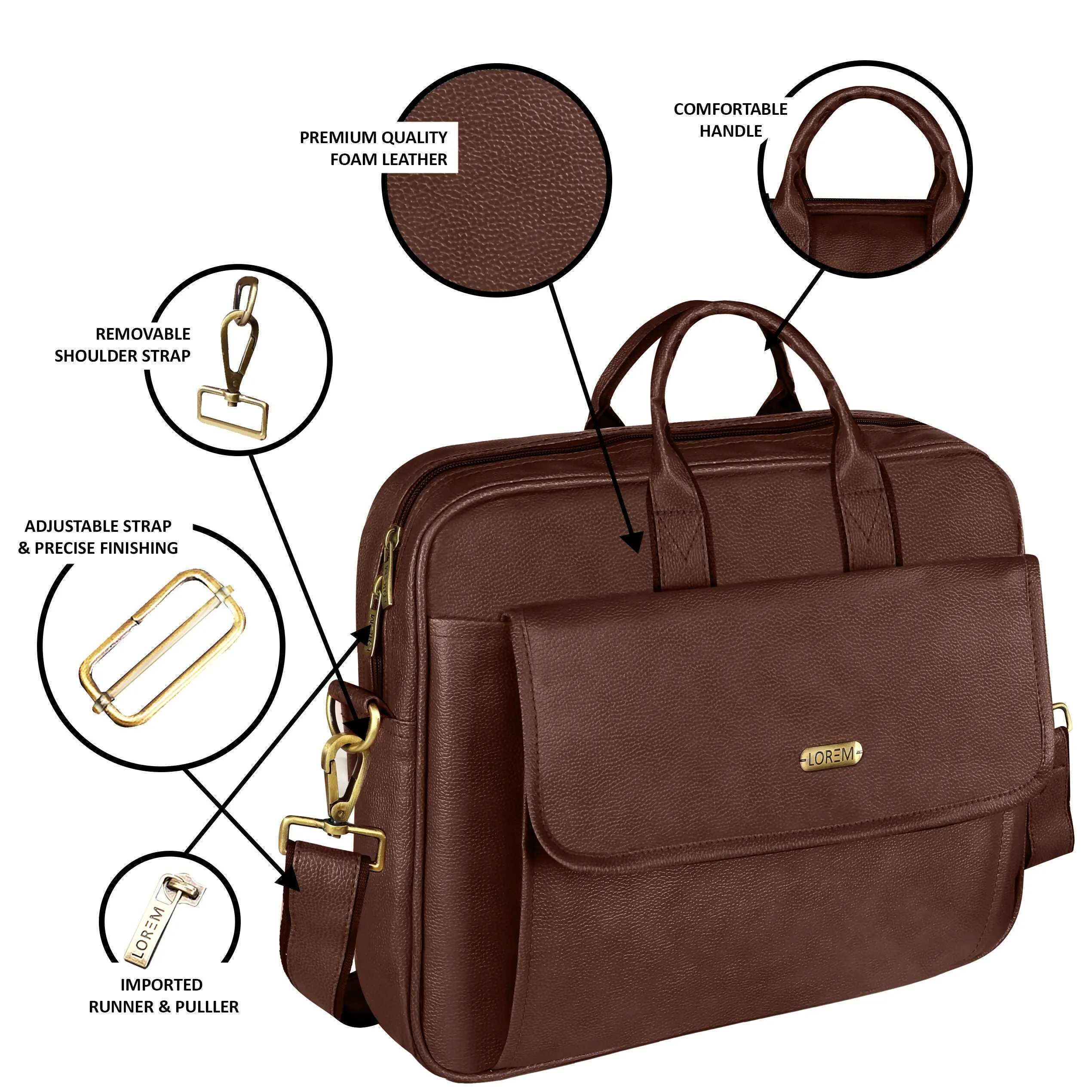 LOREM Faux Leather 9.44L Messenger Bag for Men – Fits Up to 15.6" Laptop – Ideal for Dell, HP, Lenovo, MacBook