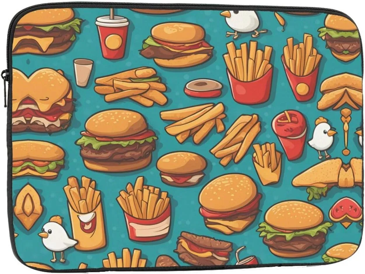 Lots of Cartoon Burger Fries Pattern Shockproof Portable Laptop 15 inch Sleeve Bag for Men and Women - Ideal for Business Travel, School, and Daily Use