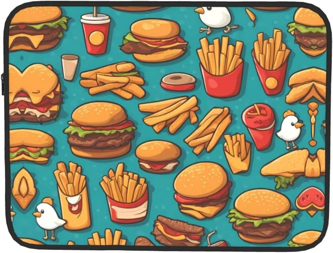 Lots of Cartoon Burger Fries Pattern Shockproof Portable Laptop 15 inch Sleeve Bag for Men and Women - Ideal for Business Travel, School, and Daily Use