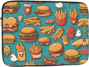 Lots of Cartoon Burger Fries Pattern Shockproof Portable Laptop 15 inch Sleeve Bag for Men and Women - Ideal for Business Travel, School, and Daily Use