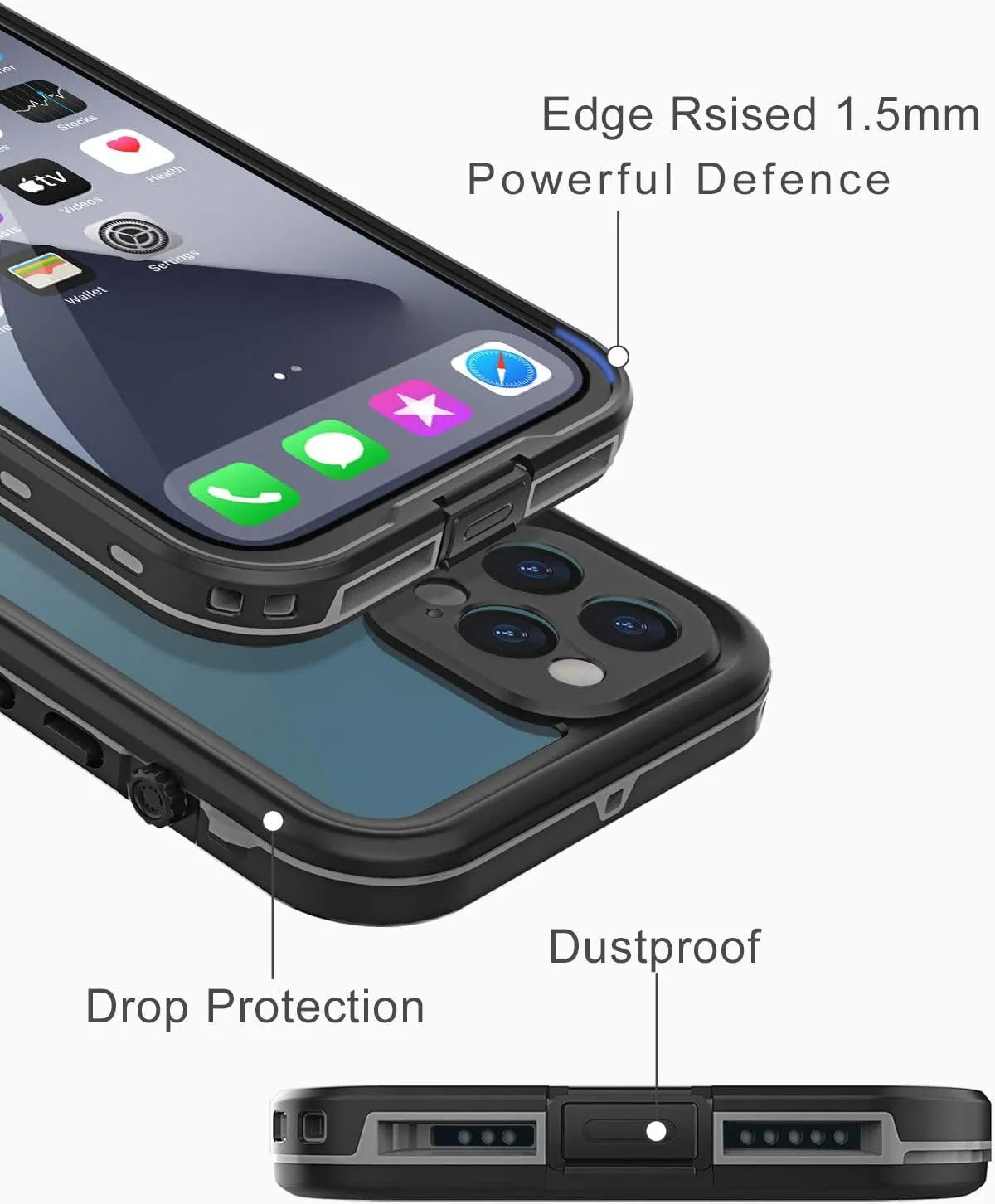 LOVE BEIDI Design for iPhone 12 Pro Waterproof Case, Full Body Shockproof Case with Screen Protector, Dust Proof Phone Cover for iPhone 12 Pro 6.1 Inch (Black)