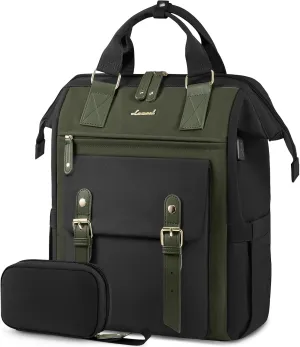 LOVEVOOK 17 Inch Laptop Backpack For Women, Teacher Work Backpack Purse, Waterproof Travel Backpack, Nurse Bag Business Laptop Bag, Wide Open Computer Back Pack, Black-army Green
