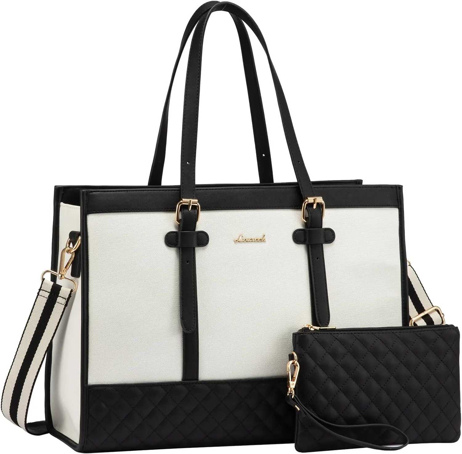 LOVEVOOK Laptop Bag for Women 15.6 inch Canvas Laptop Tote Bag, Large Capacity Work Bag with Clutch Purse, Computer Bag Office Business Briefcase, Casual Handbag for Travel College Teacher School