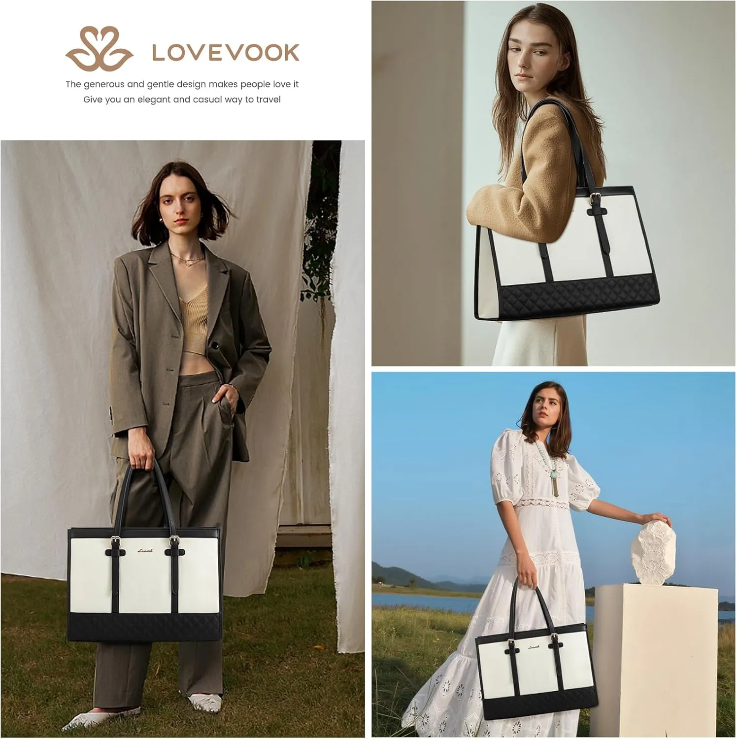 LOVEVOOK Laptop Bag for Women 15.6 inch Canvas Laptop Tote Bag, Large Capacity Work Bag with Clutch Purse, Computer Bag Office Business Briefcase, Casual Handbag for Travel College Teacher School