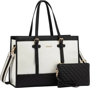 LOVEVOOK Laptop Bag for Women 15.6 inch Canvas Laptop Tote Bag, Large Capacity Work Bag with Clutch Purse, Computer Bag Office Business Briefcase, Casual Handbag for Travel College Teacher School