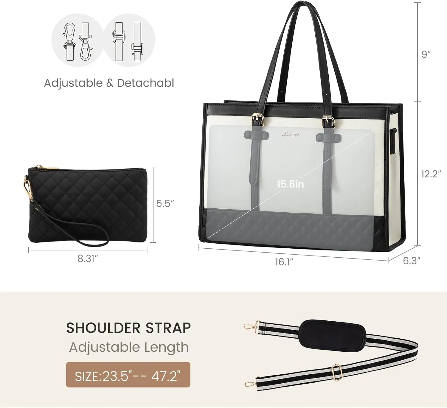 LOVEVOOK Laptop Bag for Women 15.6 inch Canvas Laptop Tote Bag, Large Capacity Work Bag with Clutch Purse, Computer Bag Office Business Briefcase, Casual Handbag for Travel College Teacher School