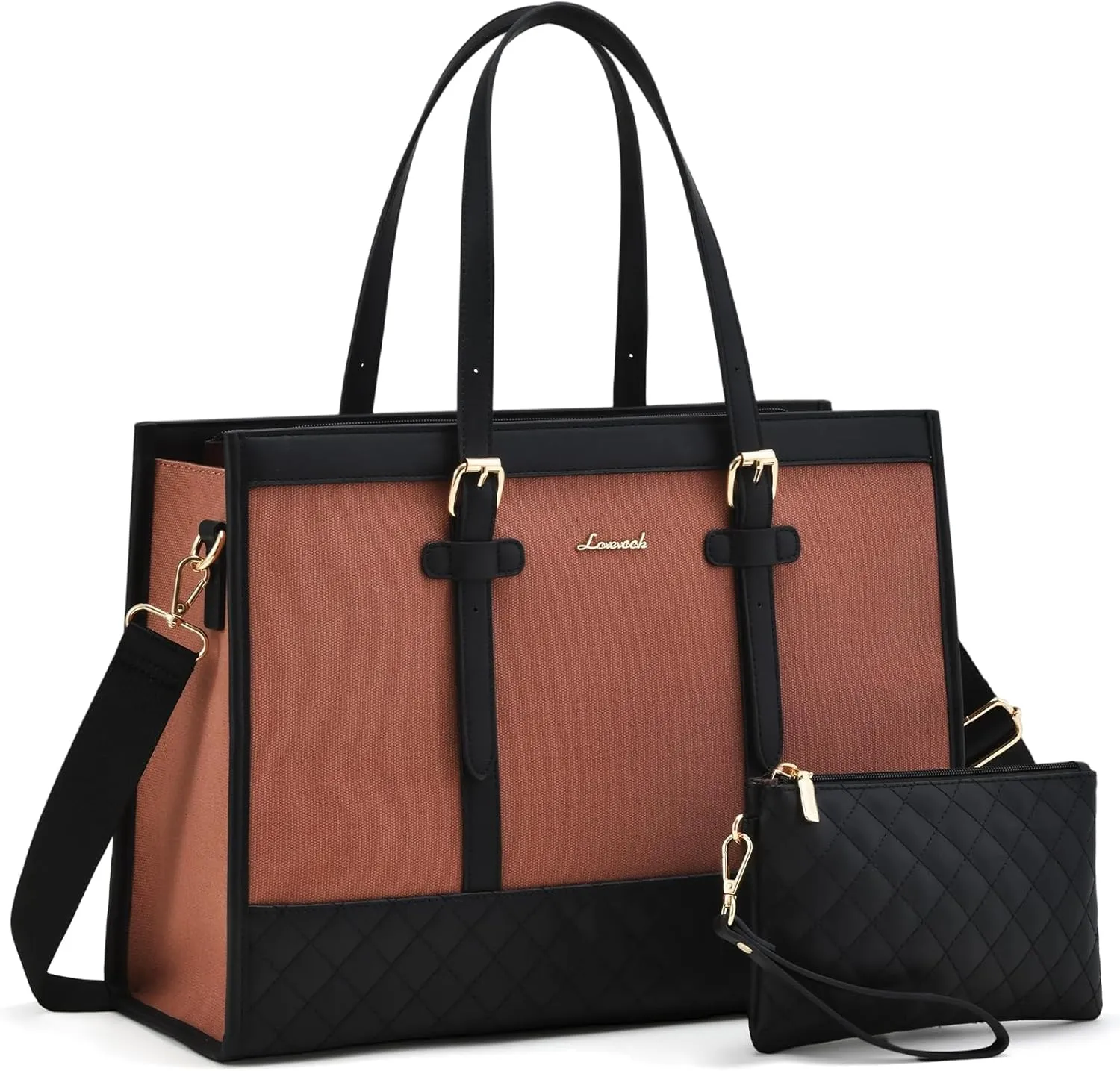 LOVEVOOK Laptop Bag for Women 15.6 inch Canvas Laptop Tote Bag, Large Capacity Work Bags with Clutch Purse, Computer Bags Office Business Briefcase, Casual Handbag for Travel College Teacher