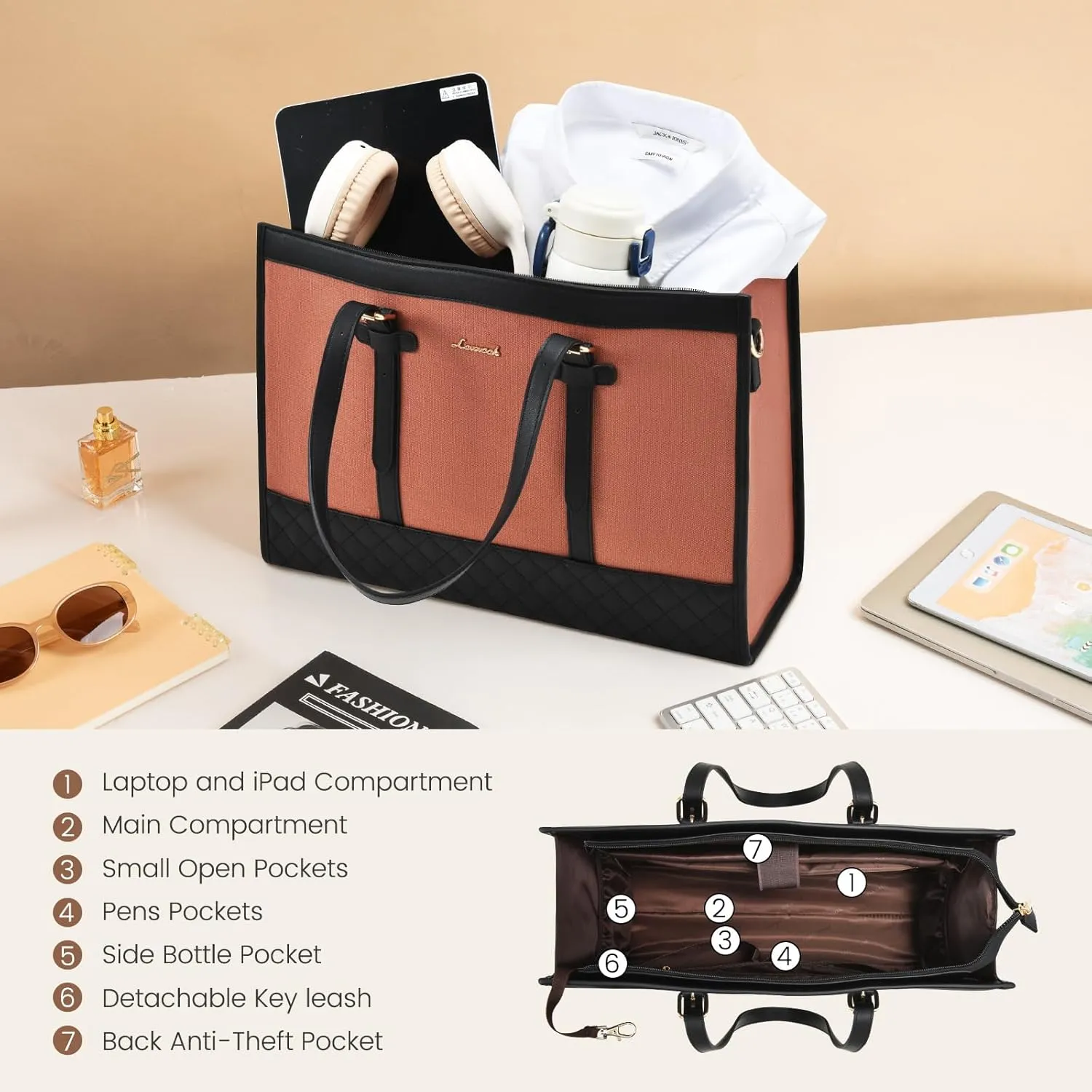 LOVEVOOK Laptop Bag for Women 15.6 inch Canvas Laptop Tote Bag, Large Capacity Work Bags with Clutch Purse, Computer Bags Office Business Briefcase, Casual Handbag for Travel College Teacher