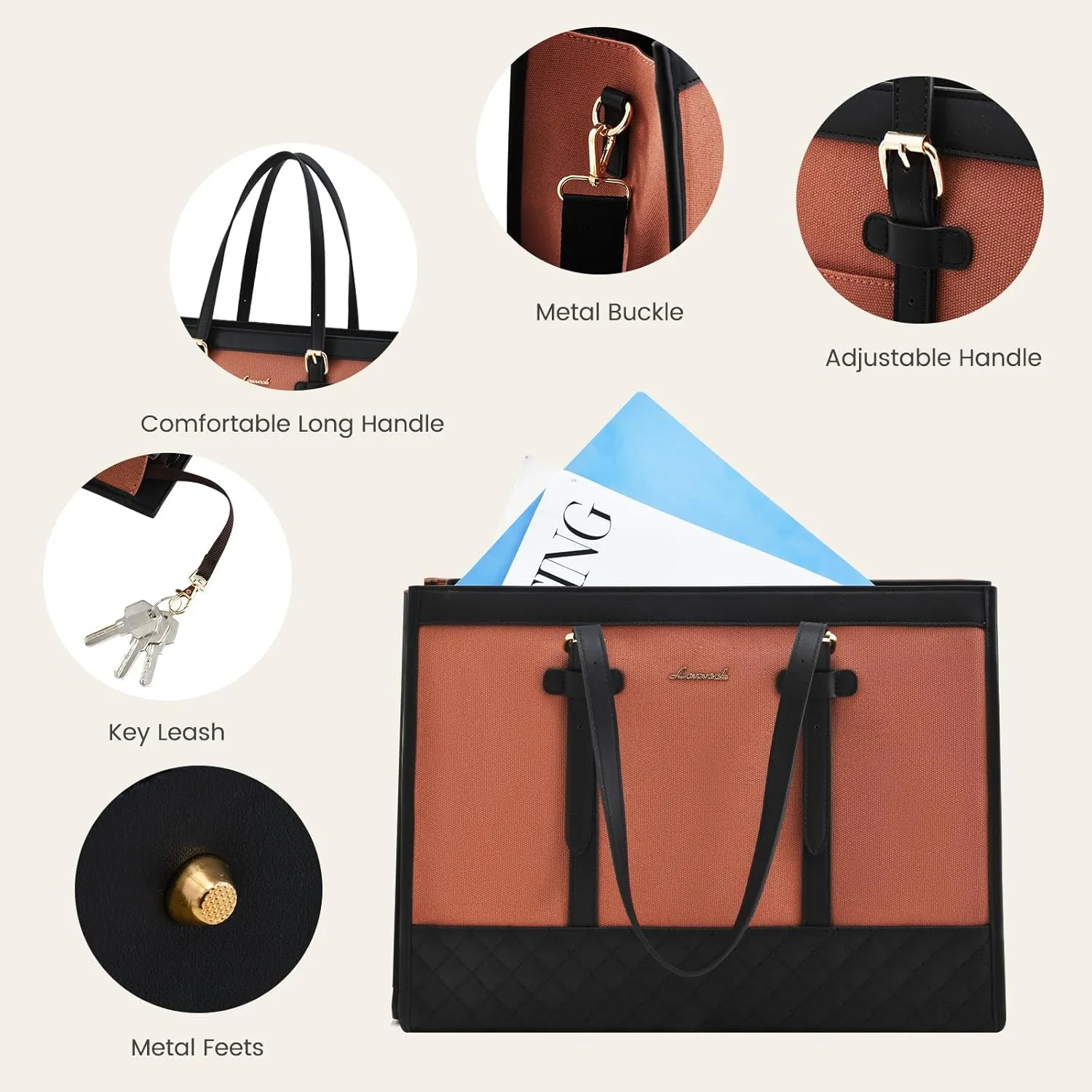 LOVEVOOK Laptop Bag for Women 15.6 inch Canvas Laptop Tote Bag, Large Capacity Work Bags with Clutch Purse, Computer Bags Office Business Briefcase, Casual Handbag for Travel College Teacher