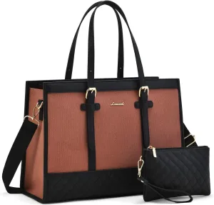 LOVEVOOK Laptop Bag for Women 15.6 inch Canvas Laptop Tote Bag, Large Capacity Work Bags with Clutch Purse, Computer Bags Office Business Briefcase, Casual Handbag for Travel College Teacher