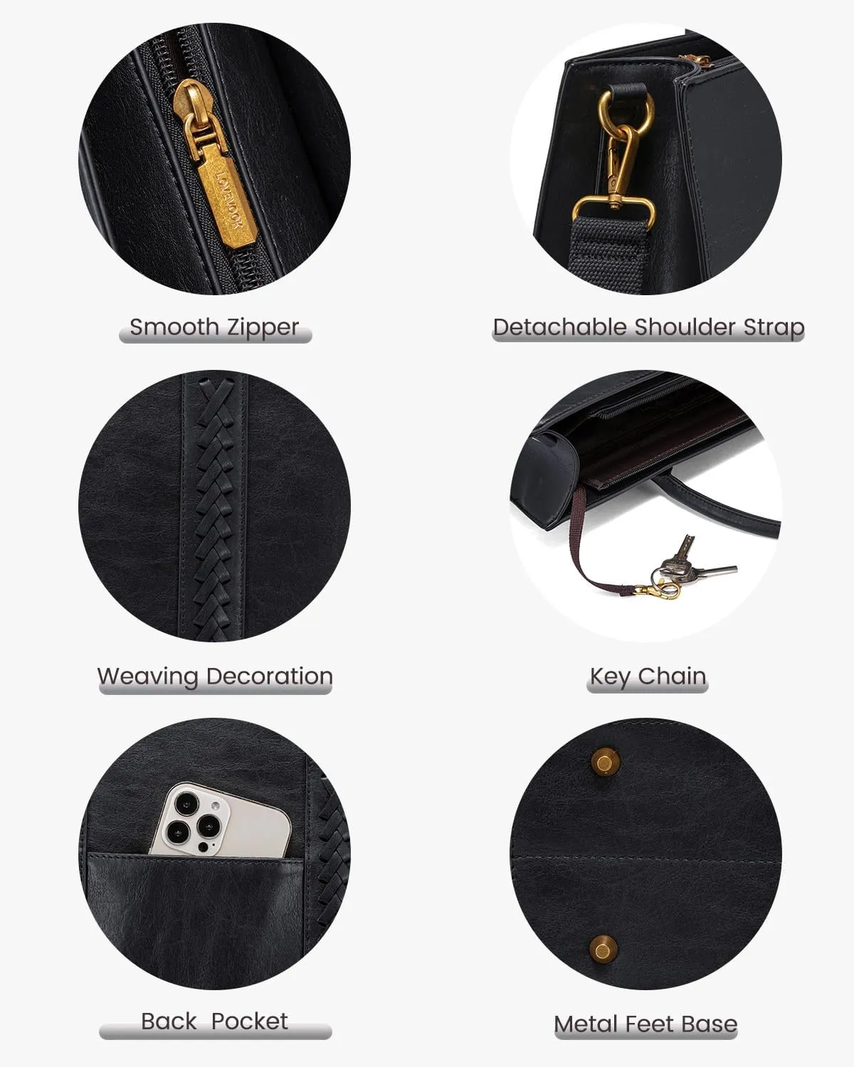 LOVEVOOK Laptop Bag for Women, Vintage Leather Work Bags, Professional Computer Bag Laptop Tote Bag, Business Handbag Office Briefcase Large Shoulder Purse, Black