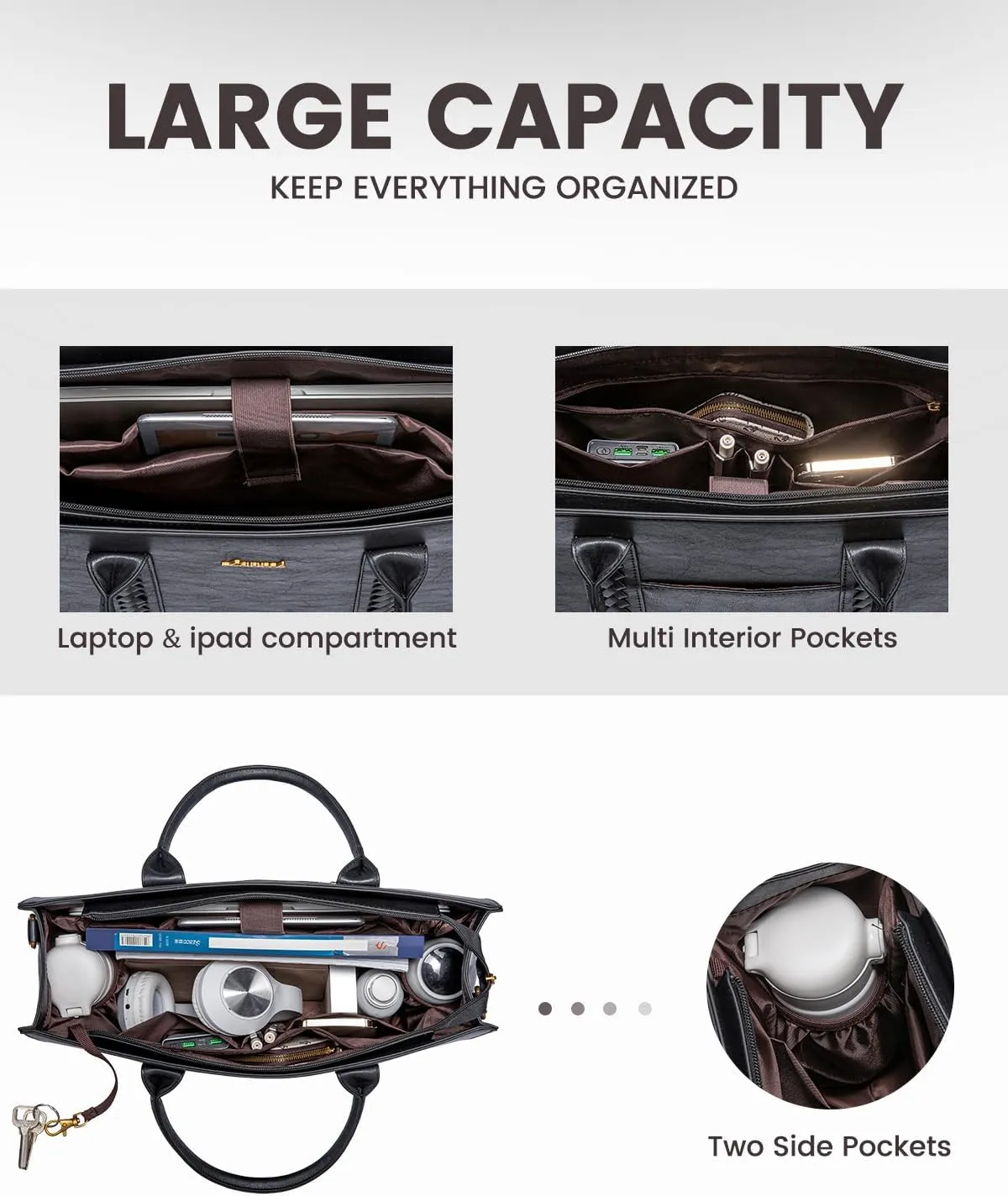 LOVEVOOK Laptop Bag for Women, Vintage Leather Work Bags, Professional Computer Bag Laptop Tote Bag, Business Handbag Office Briefcase Large Shoulder Purse, Black