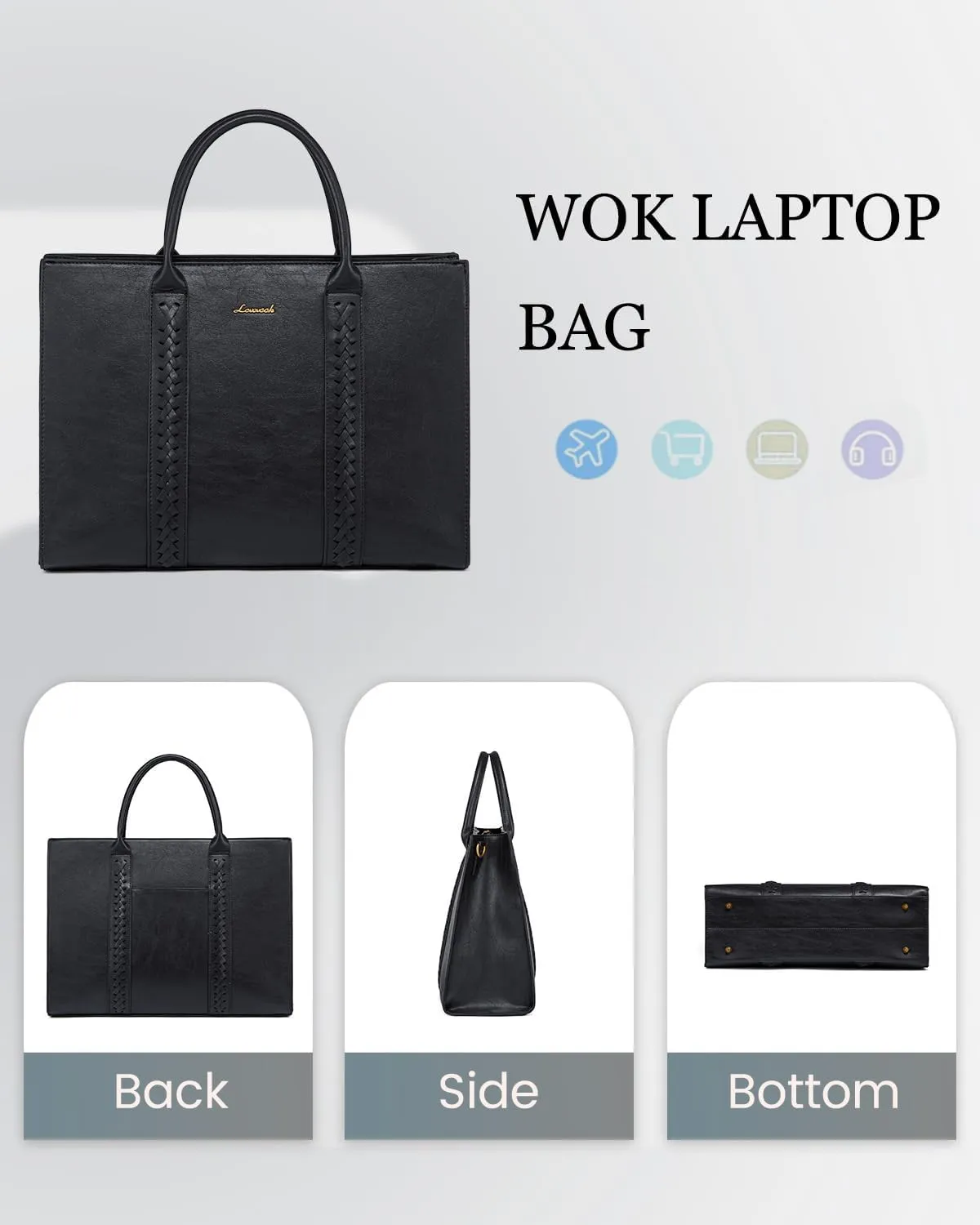 LOVEVOOK Laptop Bag for Women, Vintage Leather Work Bags, Professional Computer Bag Laptop Tote Bag, Business Handbag Office Briefcase Large Shoulder Purse, Black