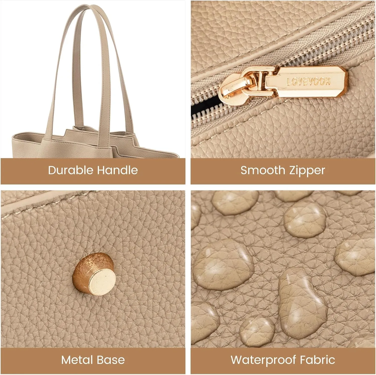 LOVEVOOK Laptop Tote Bag for Women 15.6 Inch Work Bag Leather Laptop Bag with Clutch, Large Capacity Office Purse Computer Briefcase Shoulder Bag for Casual Business Travel, Sandy