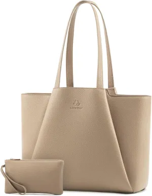 LOVEVOOK Laptop Tote Bag for Women 15.6 Inch Work Bag Leather Laptop Bag with Clutch, Large Capacity Office Purse Computer Briefcase Shoulder Bag for Casual Business Travel, Sandy