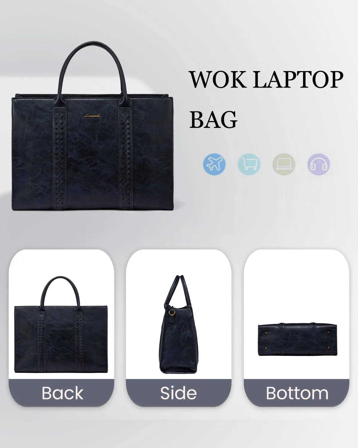 LOVEVOOK Laptop Tote Bag for Women, Vintage Leather Work Bags 15.6 inch Laptop Bag, Waterproof Computer Bag Business Office Briefcase, Dark Blue