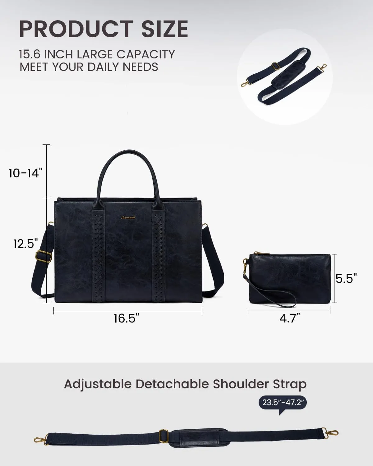 LOVEVOOK Laptop Tote Bag for Women, Vintage Leather Work Bags 15.6 inch Laptop Bag, Waterproof Computer Bag Business Office Briefcase, Dark Blue