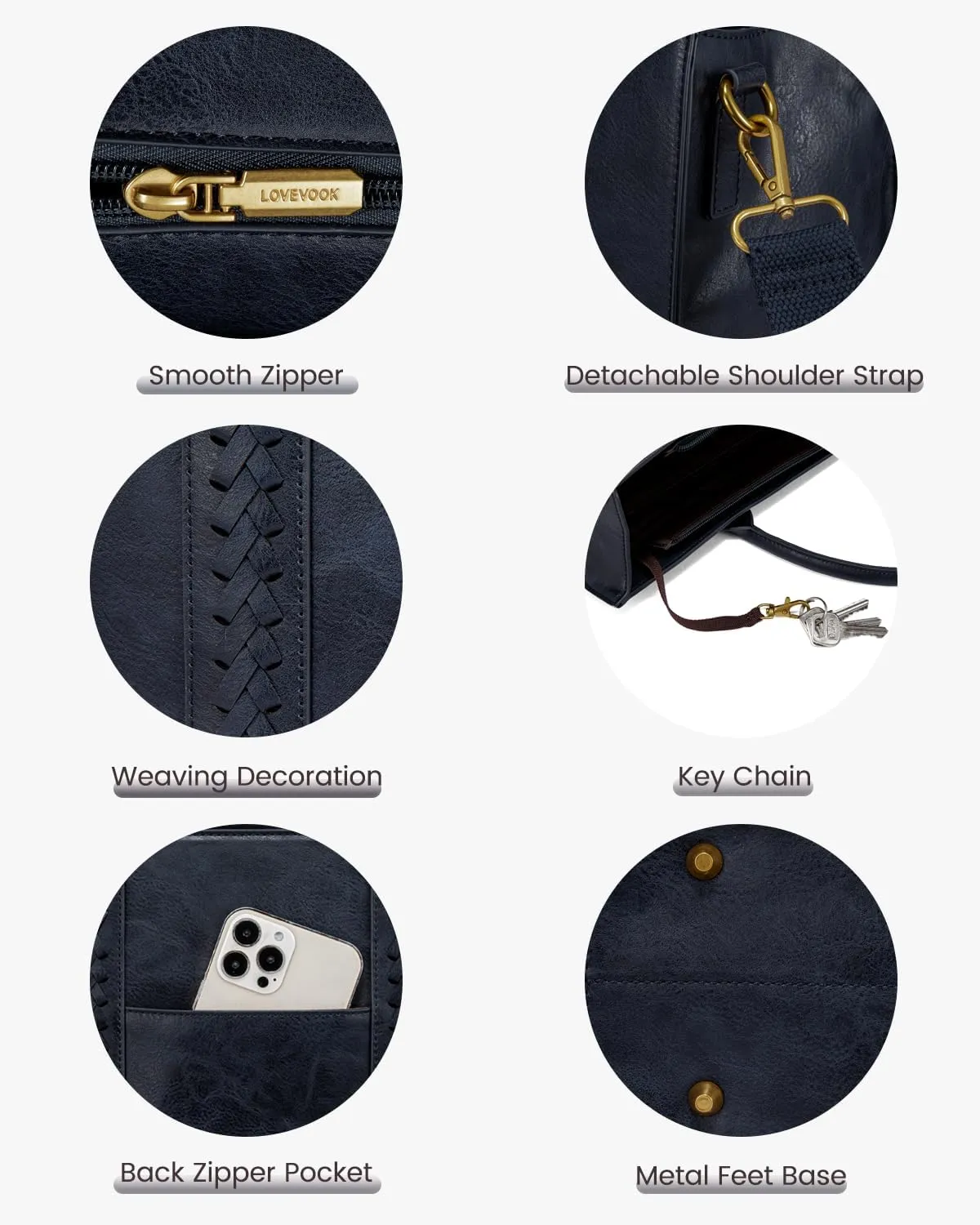 LOVEVOOK Laptop Tote Bag for Women, Vintage Leather Work Bags 15.6 inch Laptop Bag, Waterproof Computer Bag Business Office Briefcase, Dark Blue