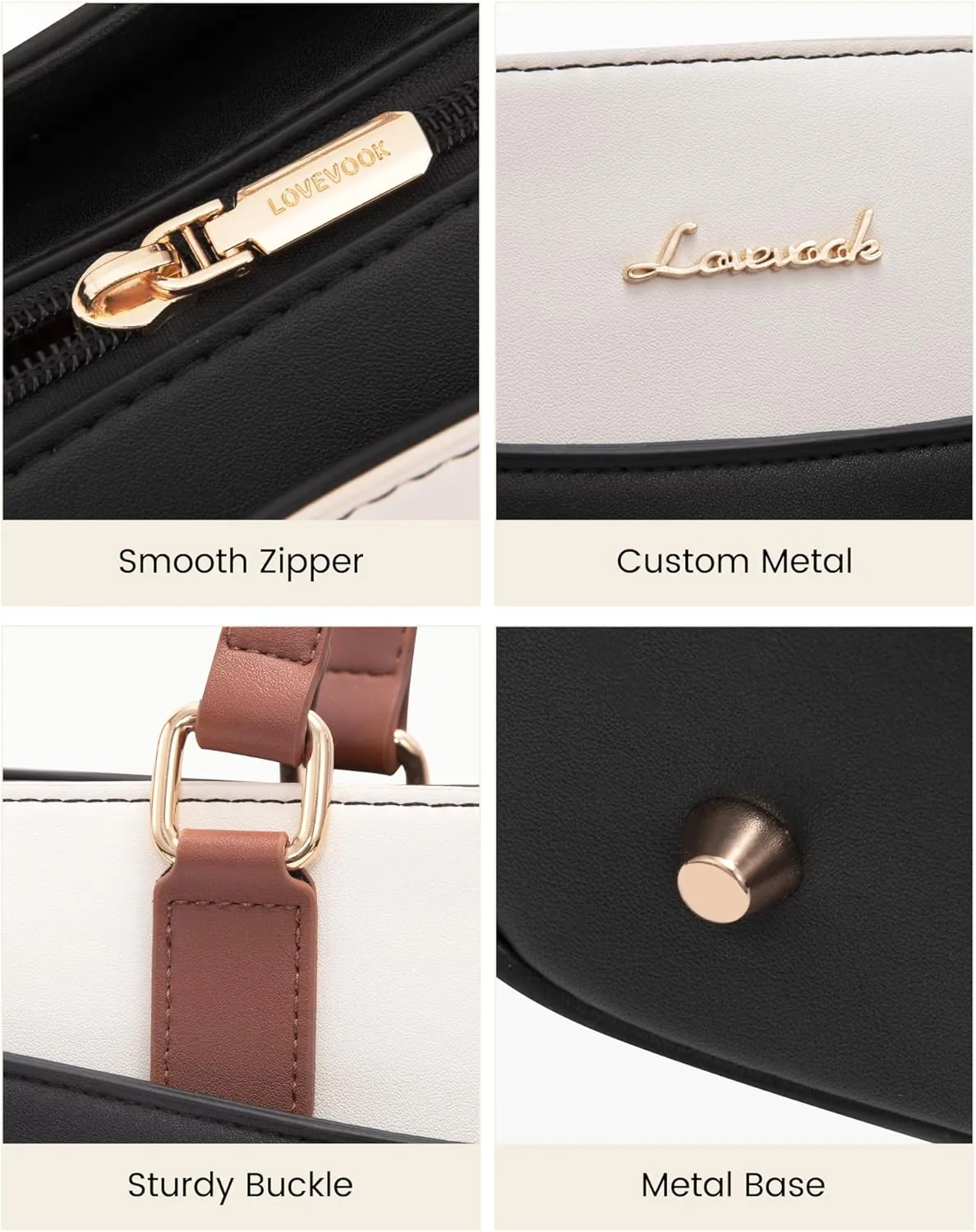 LOVEVOOK Laptop Tote Bag for Women, Work Bags Teacher Tote Bag, Waterproof Leather Computer Bag, Business Laptop Purse Office Handbag Professional Briefcase, 17 Inch, Black-Beige-Brown