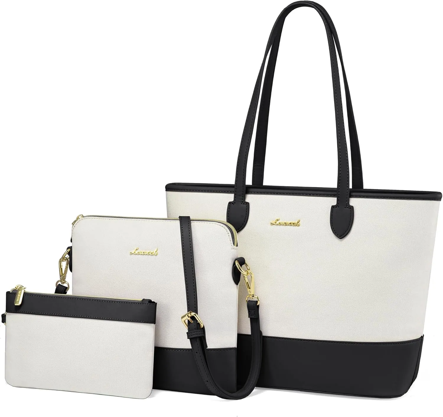LOVEVOOK Purse and Wallet Set for Women Handbag 3Pcs Canvas Tote Satchel Purses Ladies Shoulder Bags