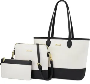 LOVEVOOK Purse and Wallet Set for Women Handbag 3Pcs Canvas Tote Satchel Purses Ladies Shoulder Bags