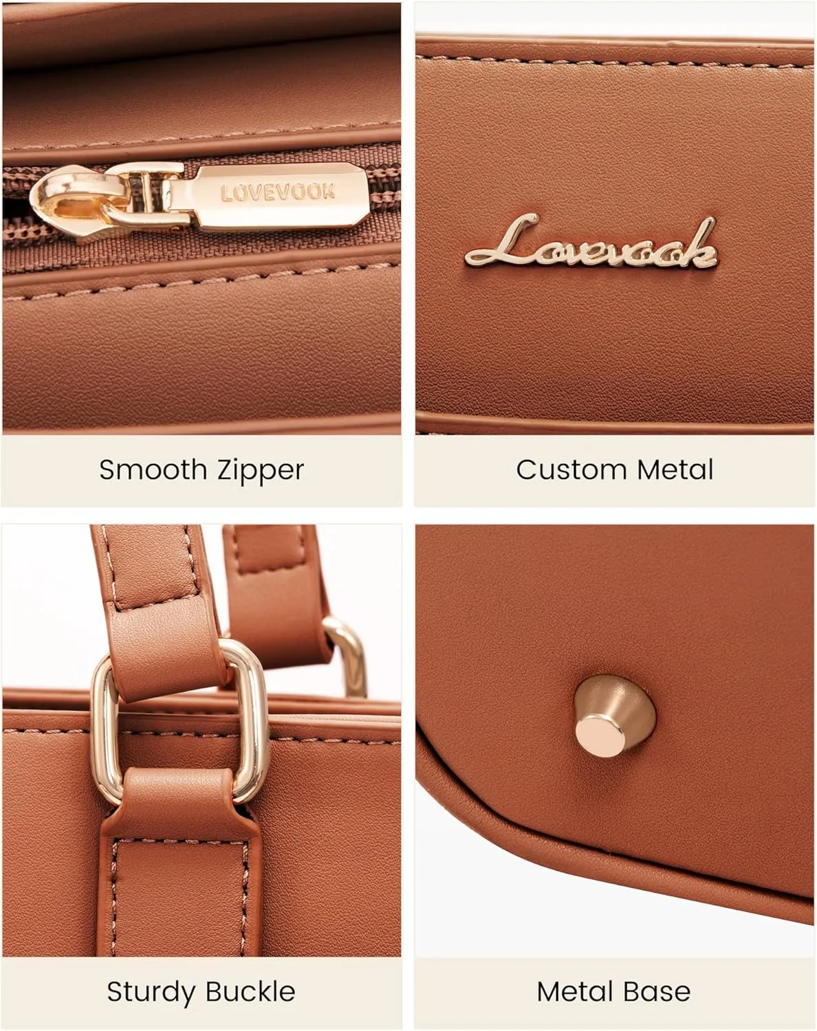 LOVEVOOK Tote Bag for Women Work, Laptop Bag Teacher Tote Bags, Waterproof Leather Computer Bag, Business Laptop Purse Office Handbag Professional Briefcase, 15.6 Inch, Brown