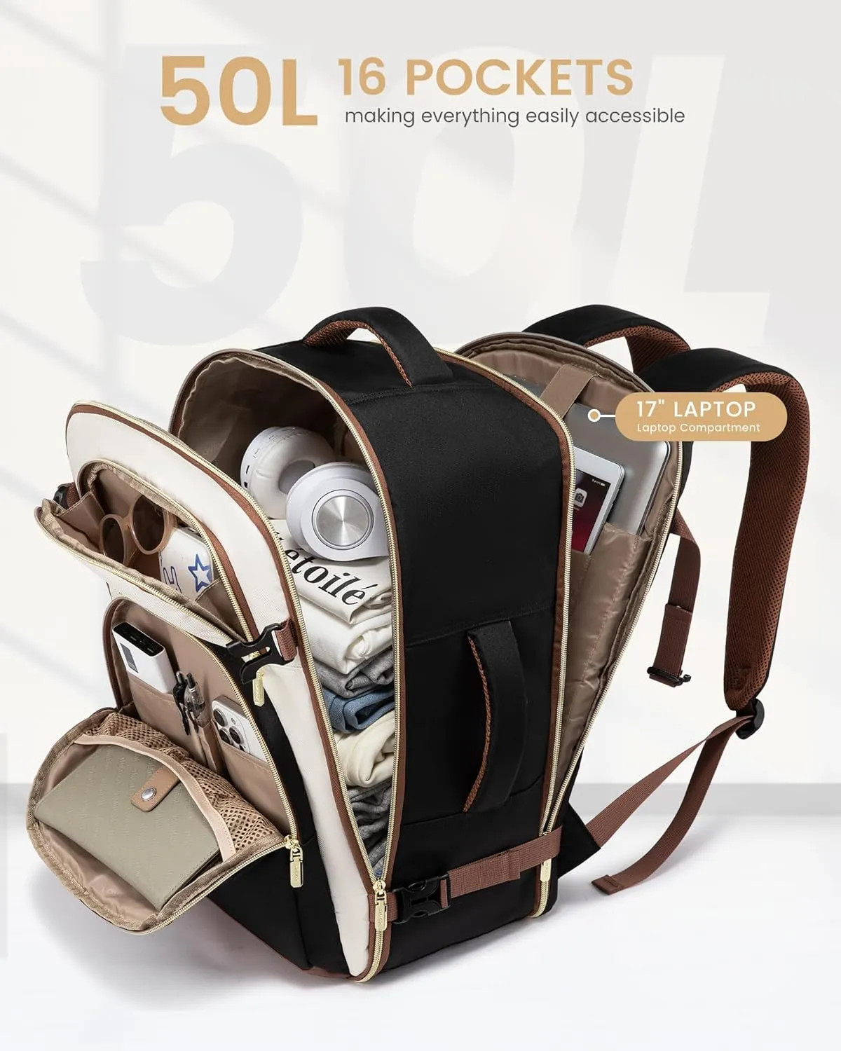 LOVEVOOK Travel Essentials Carry on Backpack 50L Travels Backpack for Women,Waterproof TSA Personal Item Travels Bag Airline Flight Approved,Large Carry on Luggage Laptop Backpack with Packing Cubes