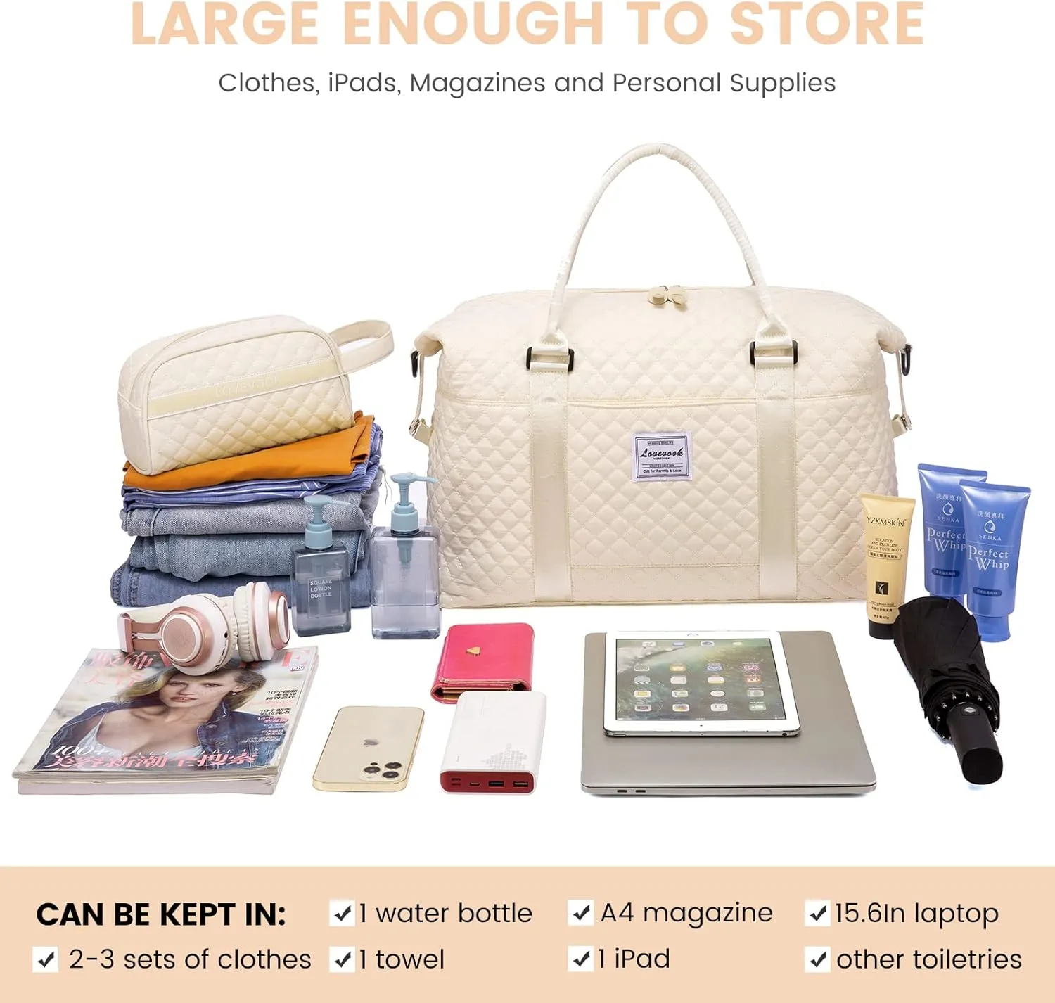 LOVEVOOK Weekender Bag for Women Cute Travel Tote Bag Gym Duffel Bag with Toiletry Bag Carry On Bag Overnight Hospital Bag