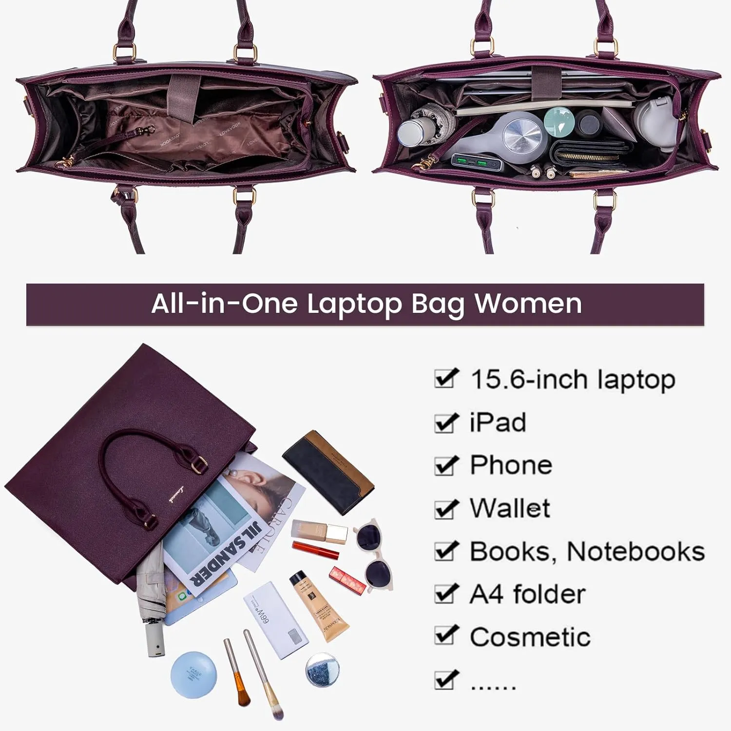 LOVEVOOK Women's 15.6 Inch Laptop Tote Briefcase Business Office Bag