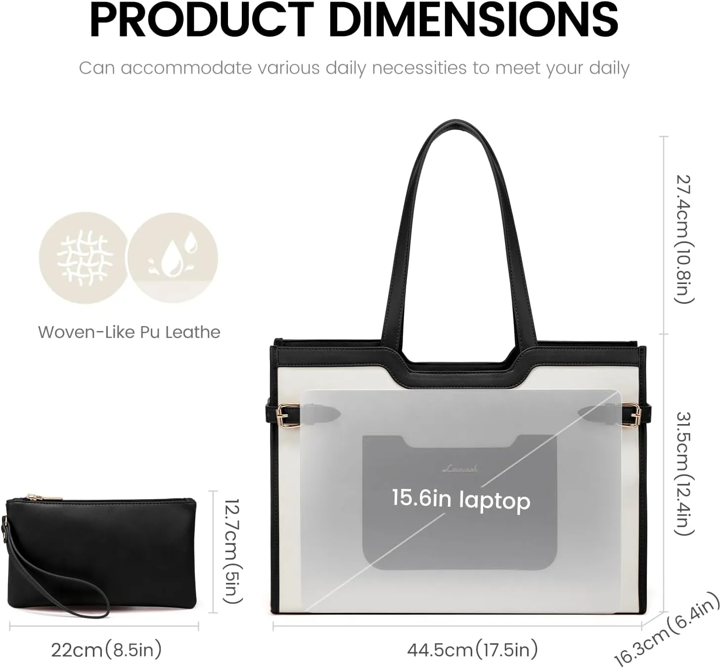LOVEVOOK Women's 17.3 Inch Leather Work Laptop Tote Bag with Clutch Purse, Waterproof Business Briefcase