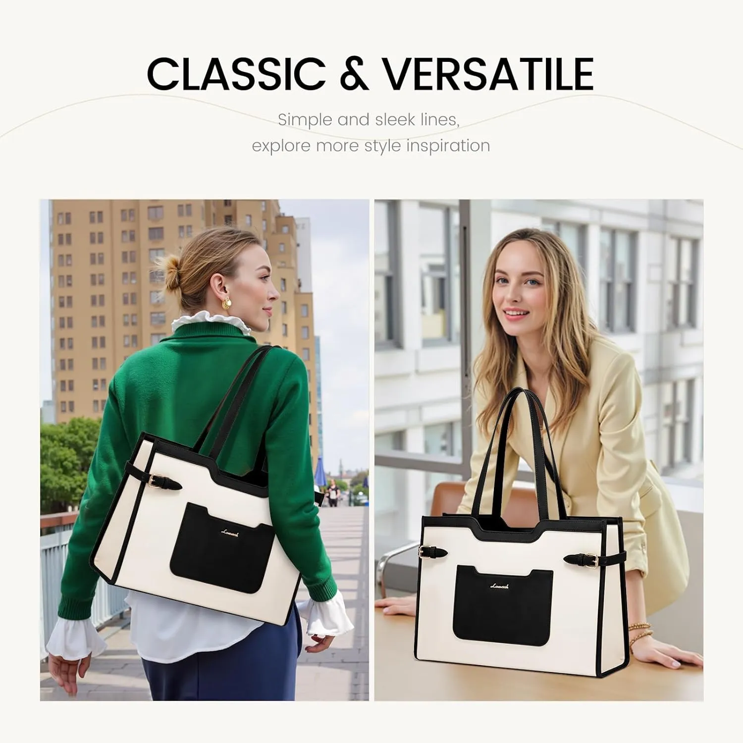 LOVEVOOK Women's 17.3 Inch Leather Work Laptop Tote Bag with Clutch Purse, Waterproof Business Briefcase