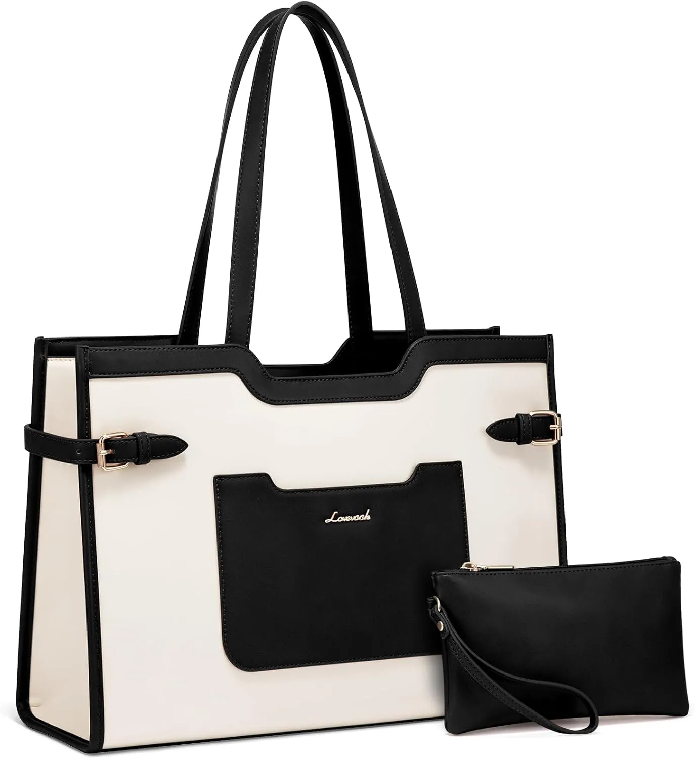 LOVEVOOK Women's 17.3 Inch Leather Work Laptop Tote Bag with Clutch Purse, Waterproof Business Briefcase