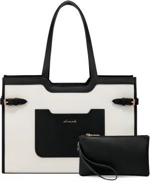 LOVEVOOK Women's 17.3 Inch Leather Work Laptop Tote Bag with Clutch Purse, Waterproof Business Briefcase