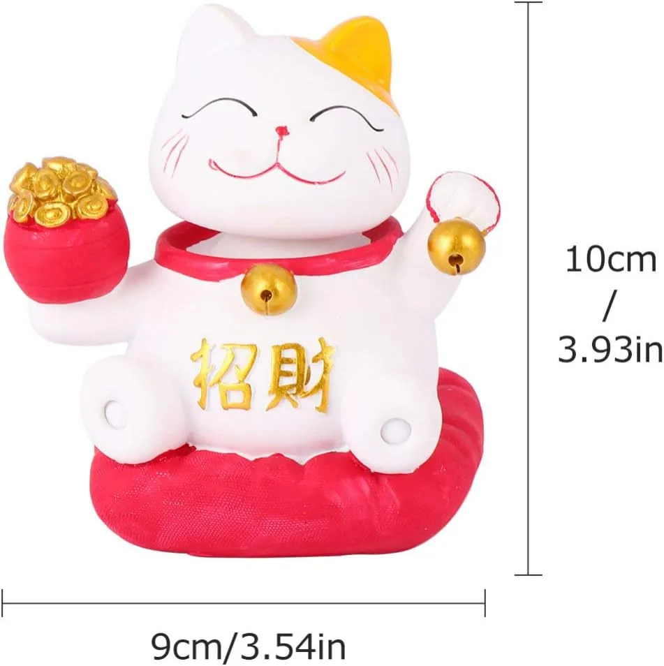 Lucky Cat Statue Home Decor Mini Lucky Cat Bobblehead Figurine Shaking Head Nodding Cat for Car Dashboard Beckoning Cat Figure Good Luck Wealth Welcoming Cats Japanese Decor