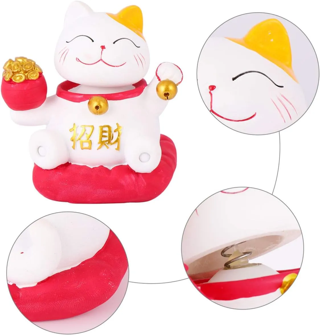 Lucky Cat Statue Home Decor Mini Lucky Cat Bobblehead Figurine Shaking Head Nodding Cat for Car Dashboard Beckoning Cat Figure Good Luck Wealth Welcoming Cats Japanese Decor