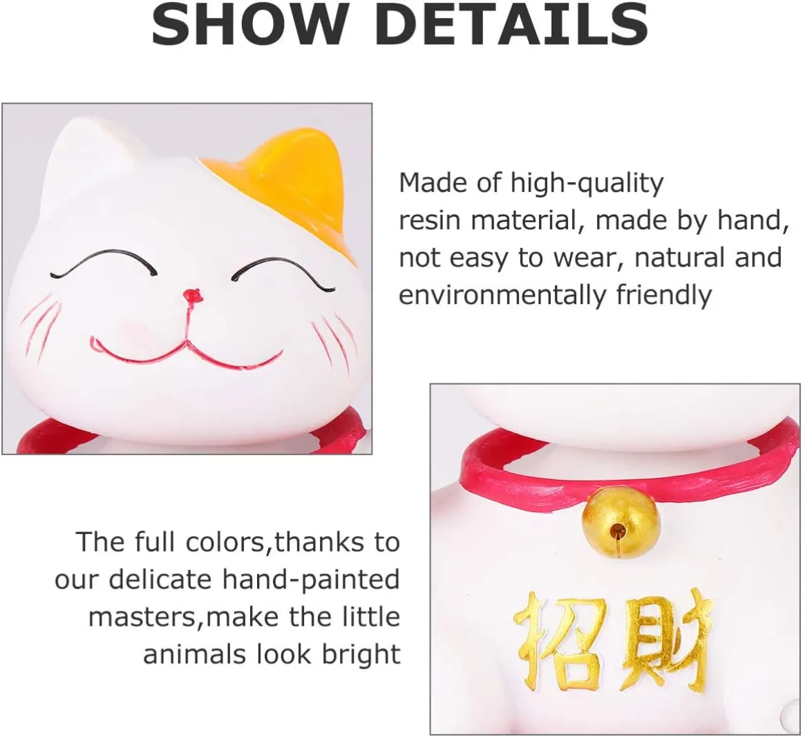 Lucky Cat Statue Home Decor Mini Lucky Cat Bobblehead Figurine Shaking Head Nodding Cat for Car Dashboard Beckoning Cat Figure Good Luck Wealth Welcoming Cats Japanese Decor