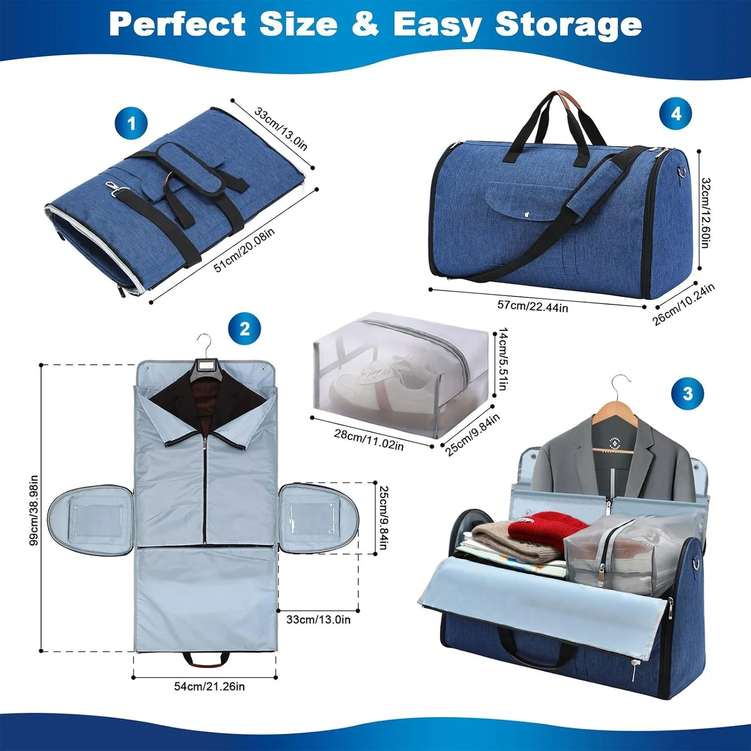 Lucshy Travel Bag, Garment Duffle Bags for Travel, Large Waterproof Crossbody Shoulder Capacity Suit Travel Garment (Blue-B), Zbl0325008