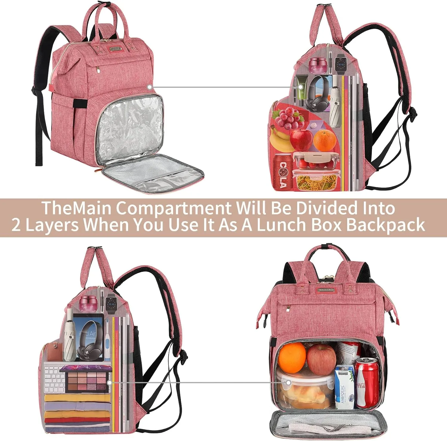 Lunch Bag Backpack, Insulated Cooler Backpack Lunch Box Laptop Backpack with USB Port for Women Men Fits 15.6 Inch Laptop Blue