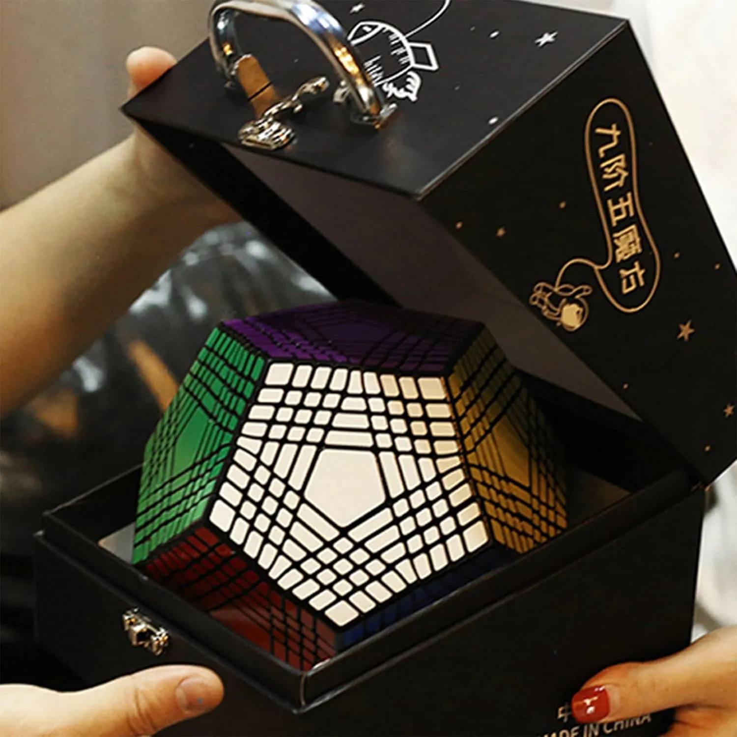 Magic Cube Megaminx Speed Cube Dodecahedron Cube Black Sticker Christmas Birthday Present Kids Gift,9×9