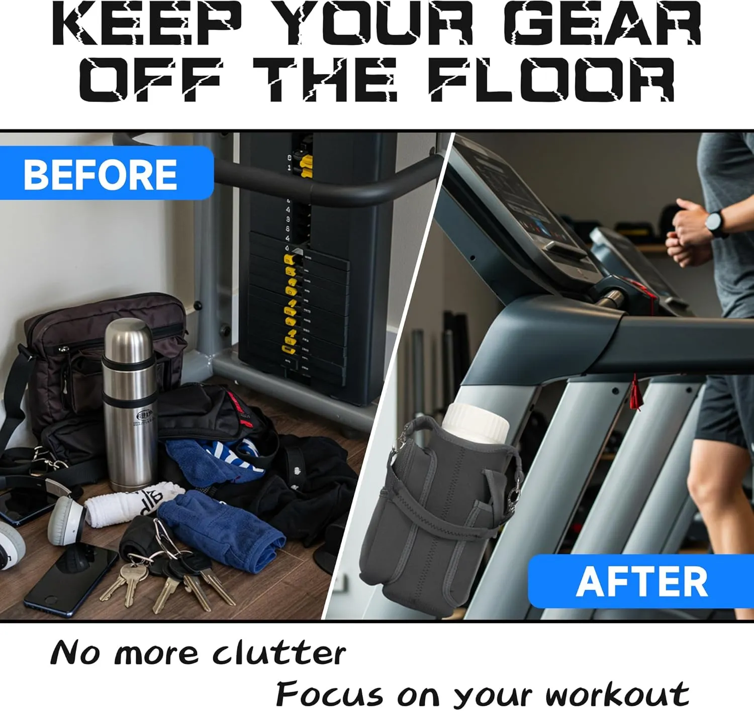 Magnetic Gym Bag Water Bottle Holder with Strap & Phone Pocket: Crossbody Sling Bag for Men Women Travel Work Sports