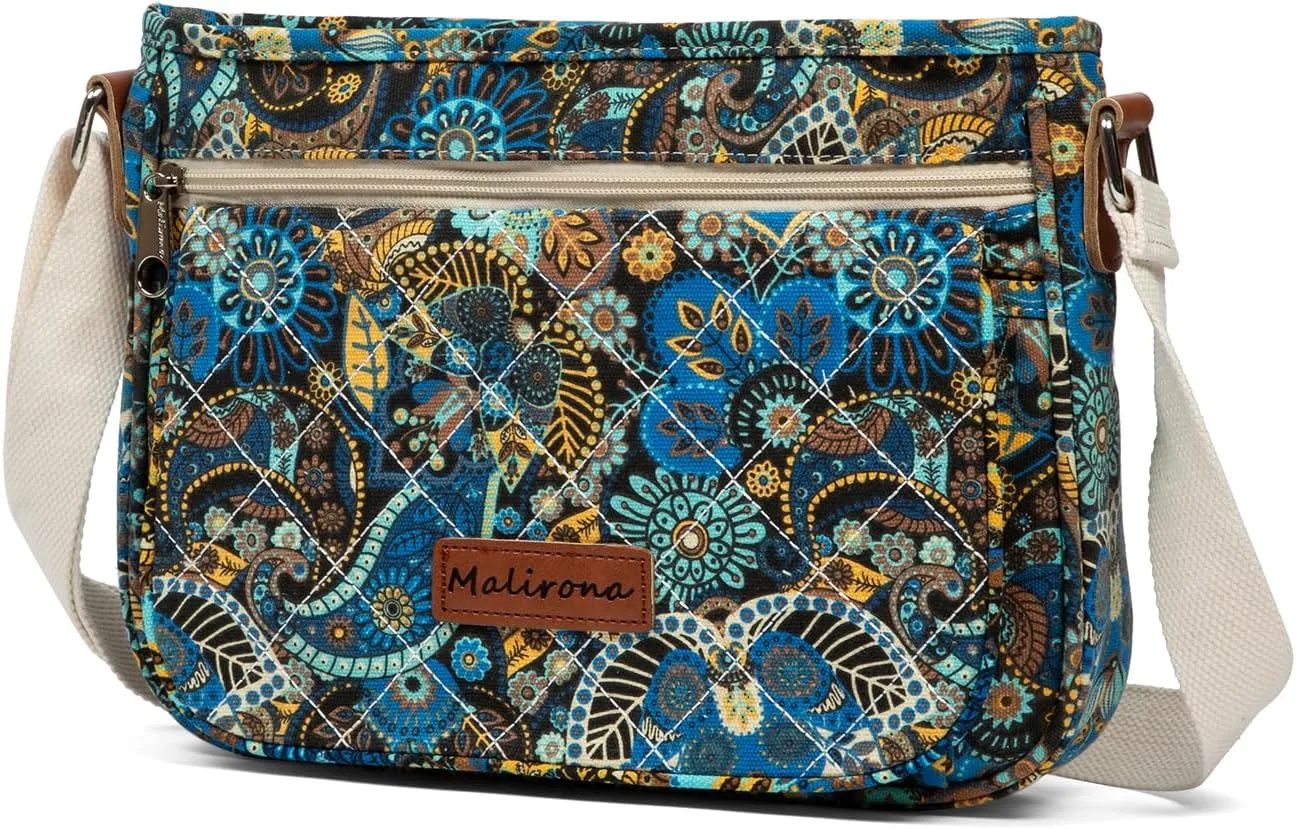 Malirona Women 's Durable Floral Crossbody Bag Canvas Messenger Handbag Multi Pocket Travel Satchel Purse