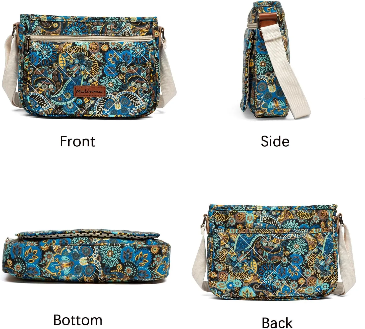 Malirona Women 's Durable Floral Crossbody Bag Canvas Messenger Handbag Multi Pocket Travel Satchel Purse