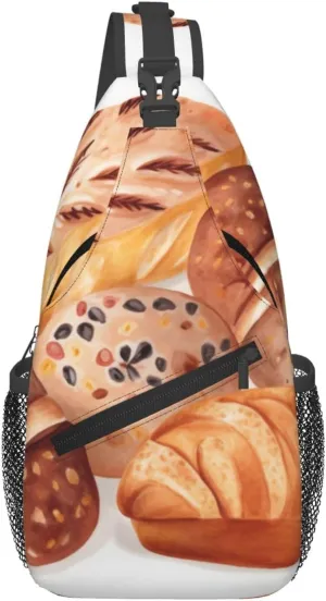 Man's Cross Chest Bag Diagonally Sling Backpack Shoulder Bag Painted Bread Sling Bag for Women Hiking Daypack