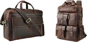 Masa Kawa Leather Backpack for Men Fits 15.6 Inch Laptop and Leather Briefcase for Men Fits 17 Inch Laptop