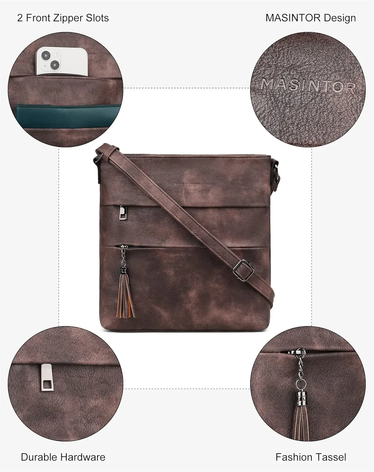 MASINTOR Crossbody Bags For Women, Stylish and Lightweight Shoulder Bag with Large Capacity, Crossbody Purse for Everyday Use