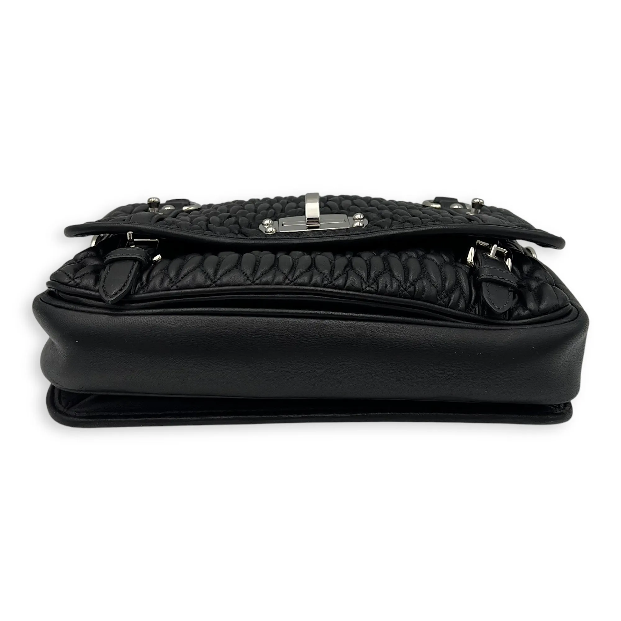Matelassé Crossbody Bag Black in Calfskin, Silver hardware